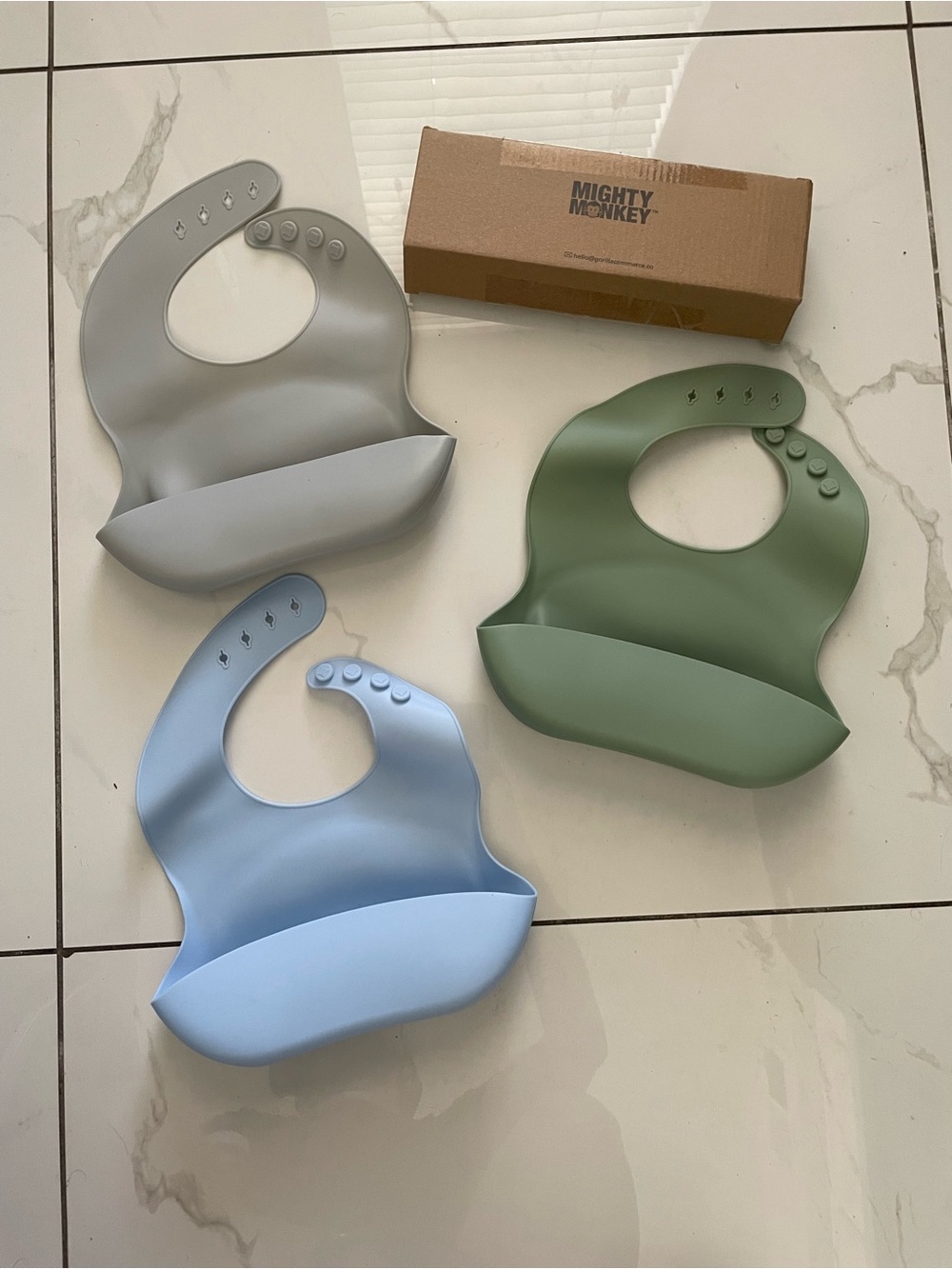 Silicone Bibs in Blue, Green, Gray - 3-Pack